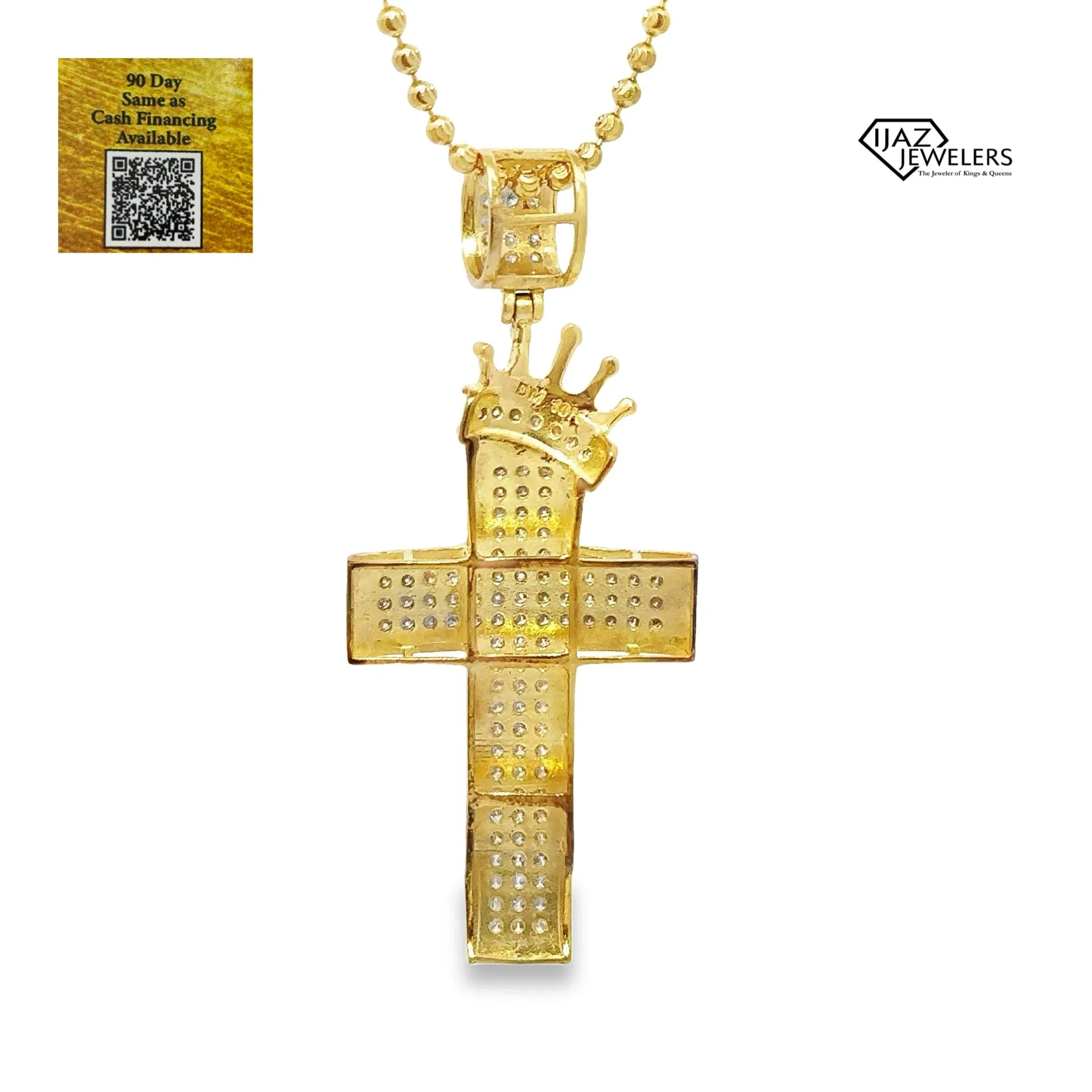 10K Gold 1.70CTW Diamond Cross with Crown Charm