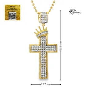 10K Gold 1.70CTW Diamond Cross with Crown Charm