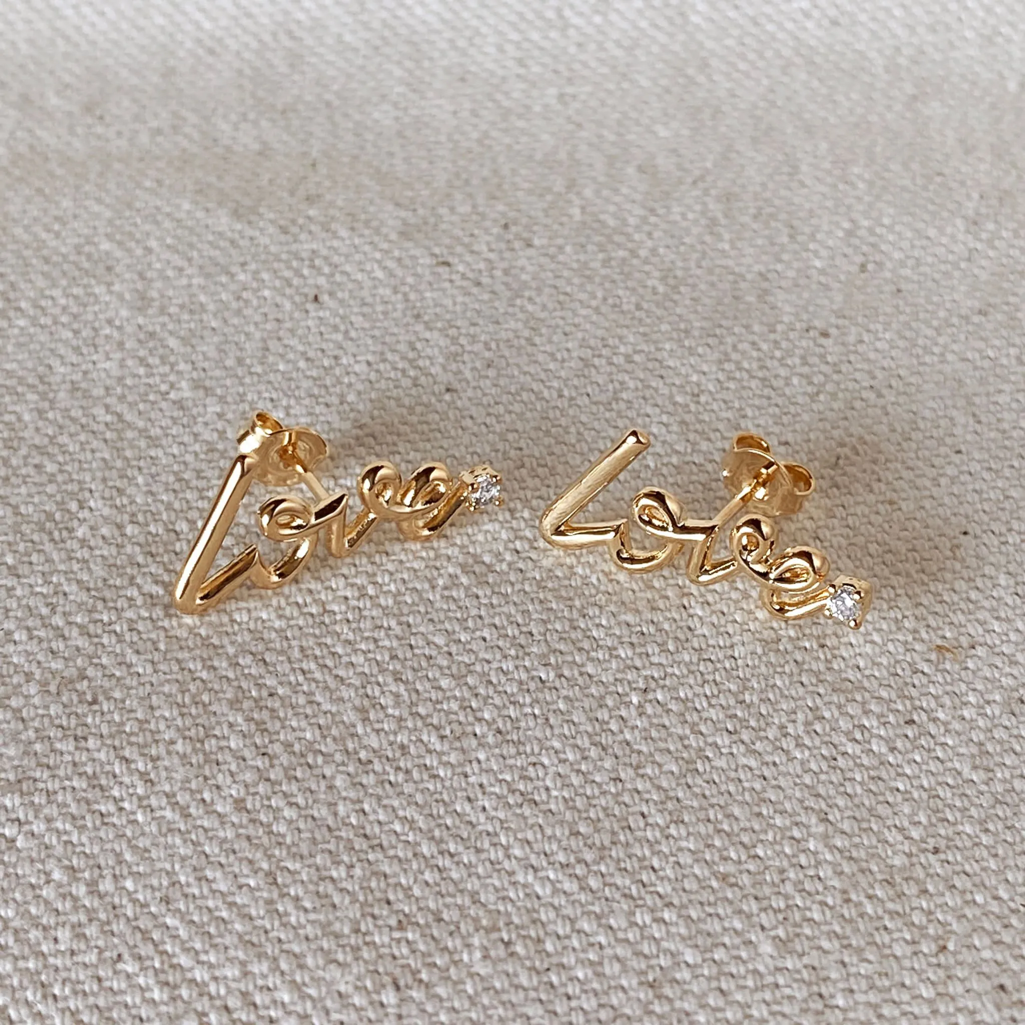 18k Gold Filled Cursive Love Stud With Cubic Zirconia