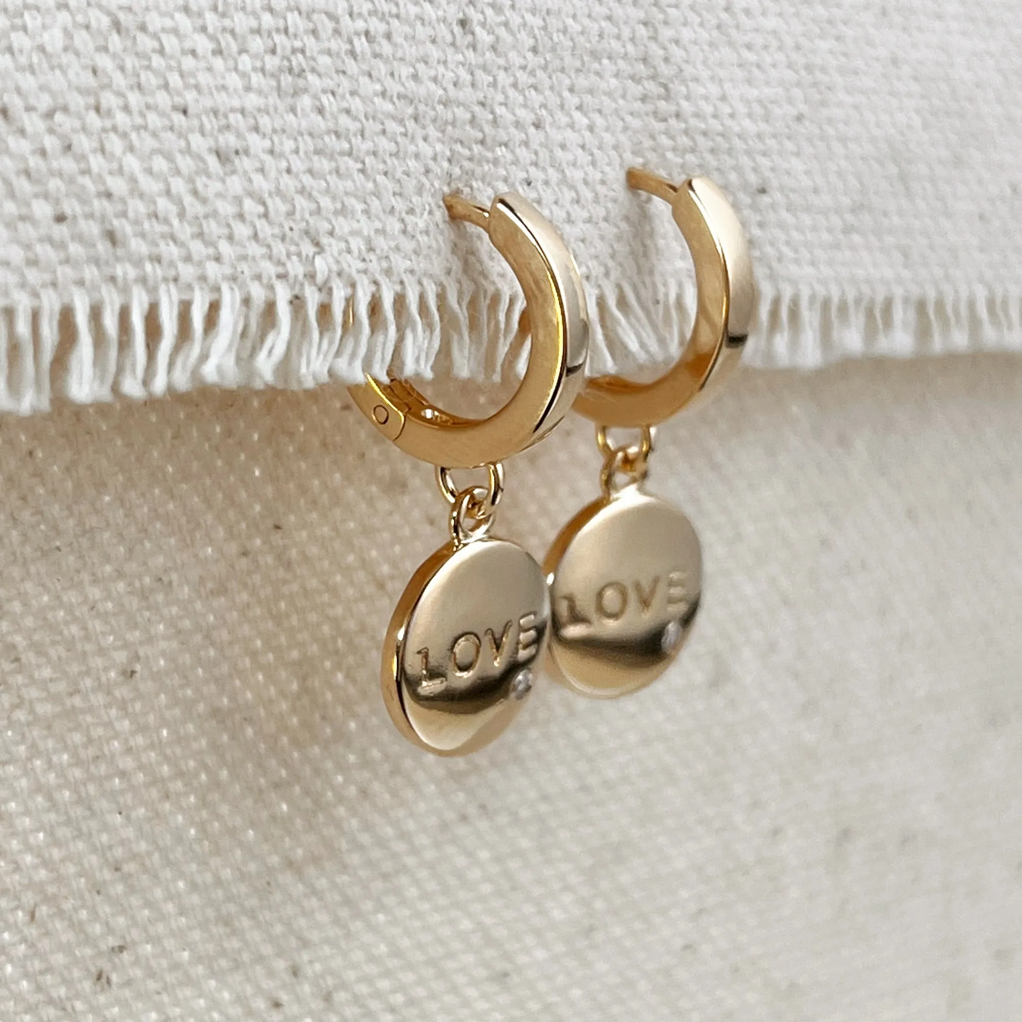 18k Gold Filled Hoop With Love Plaque Charm