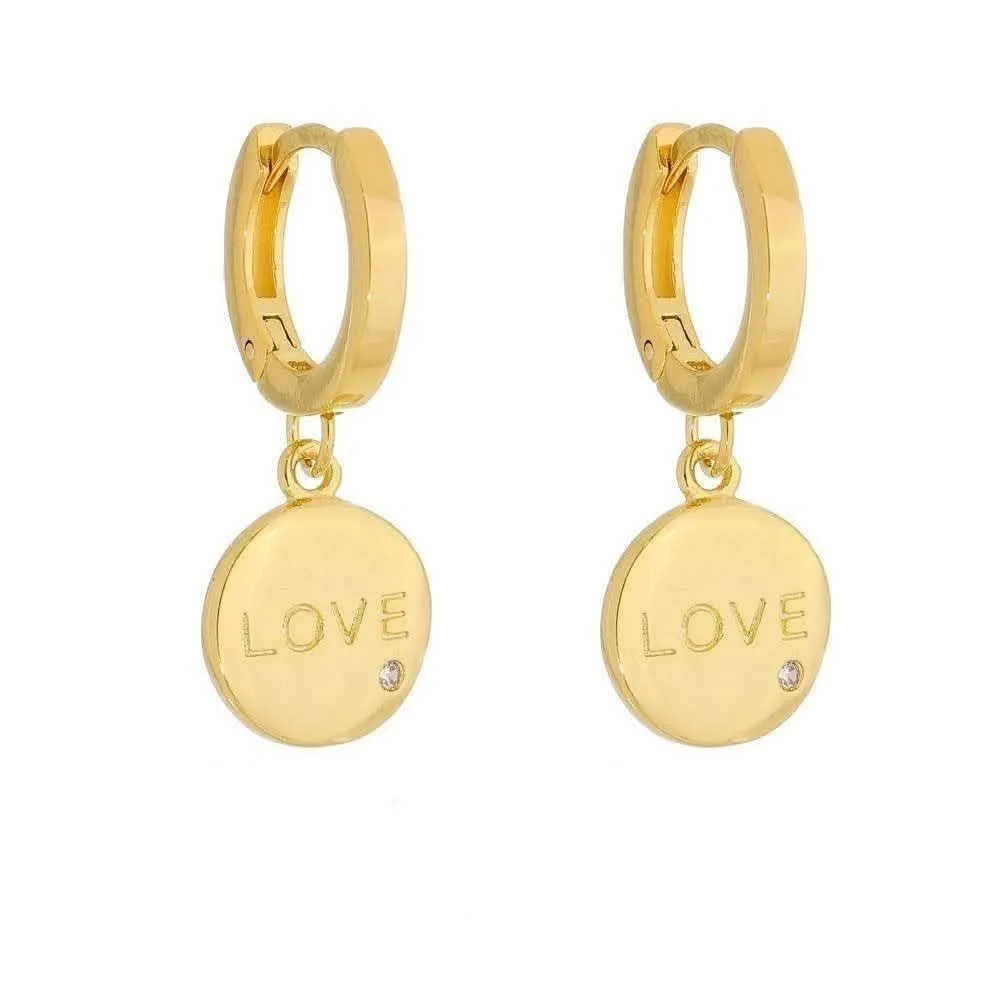 18k Gold Filled Hoop With Love Plaque Charm