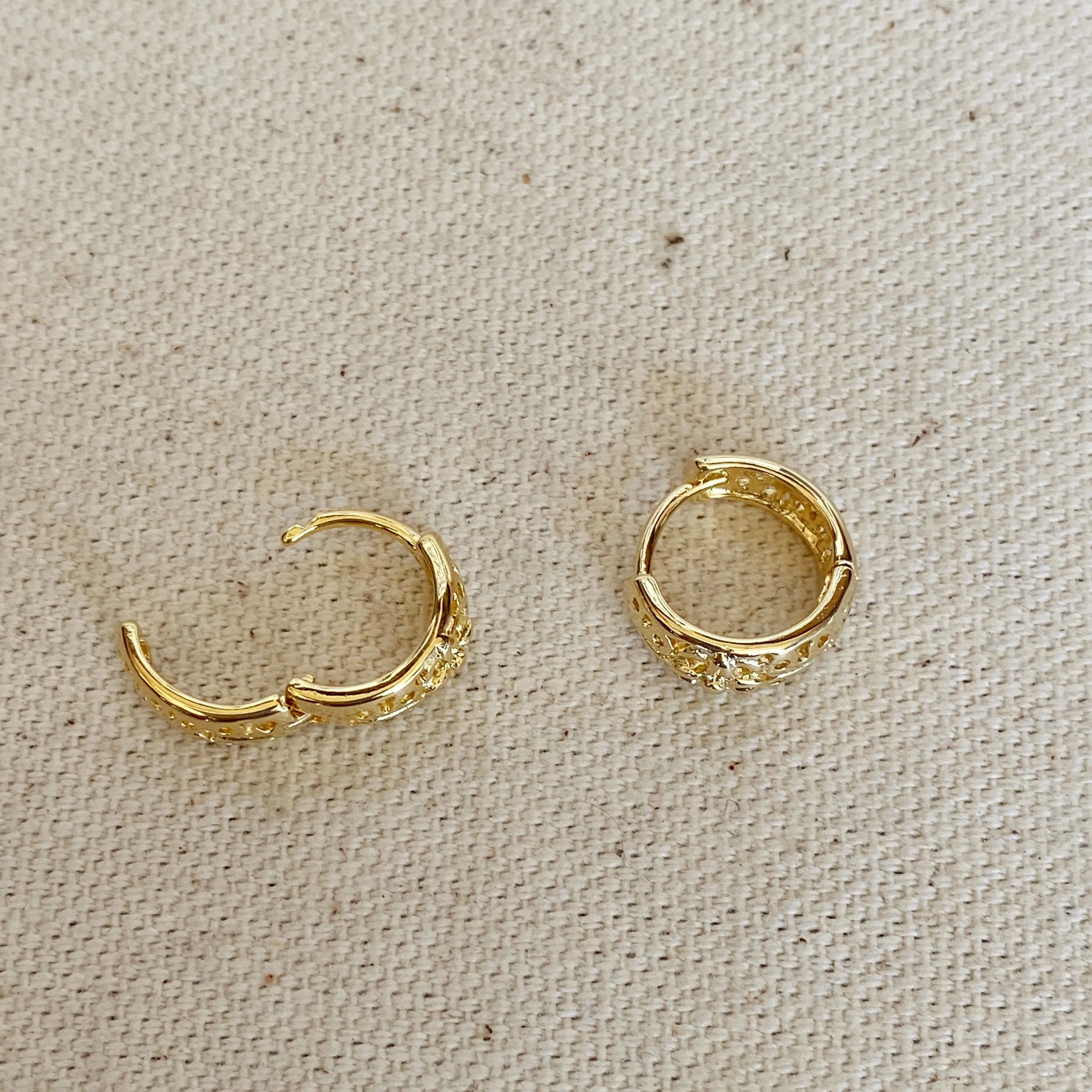 18k Gold Filled Vintage Flower Clicker Hoop Earrings