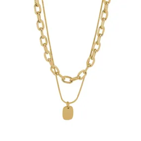 18K Gold Plated Layered Necklace with Square Pendant