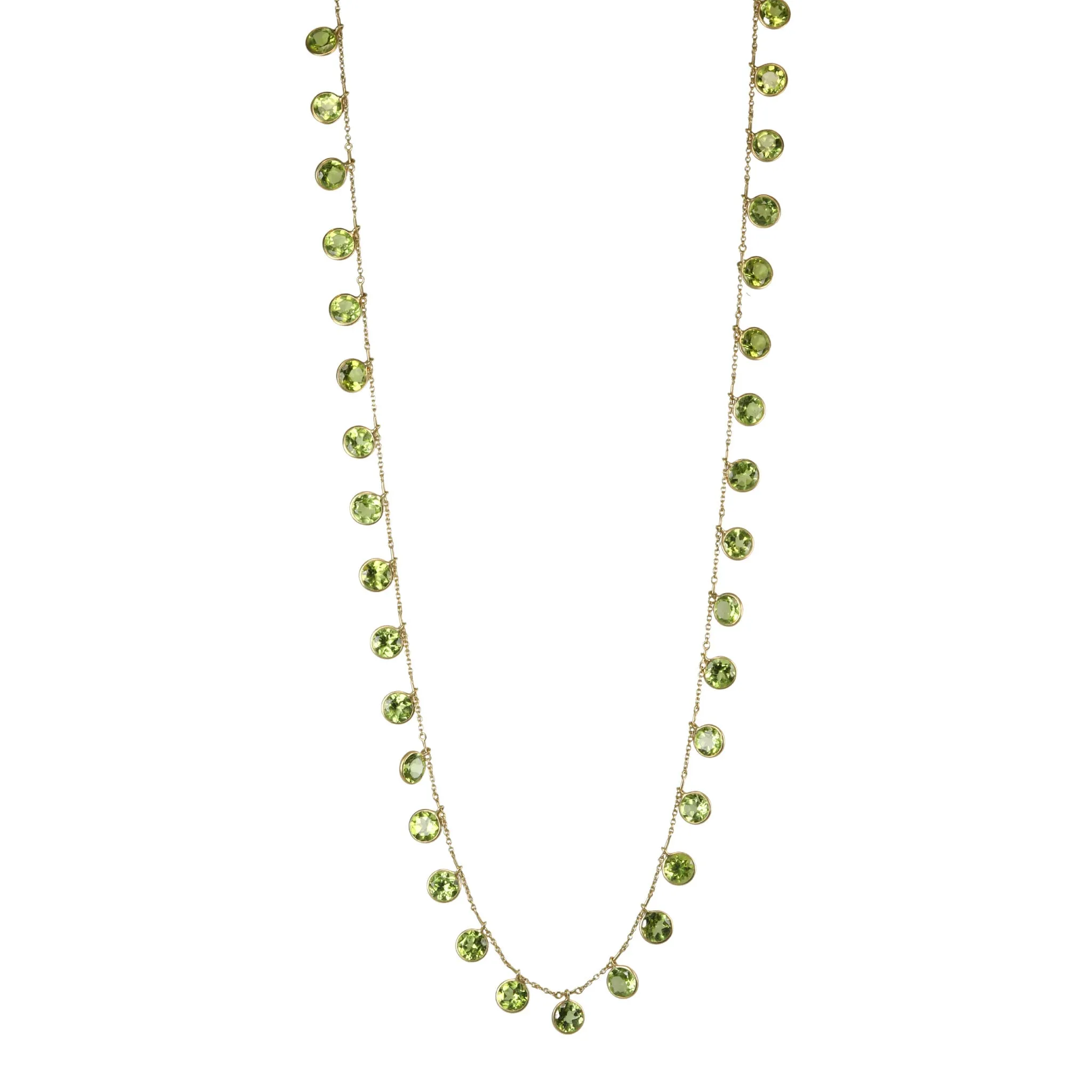 18K Gold Round Bezel-Set Peridot Fringe Necklace