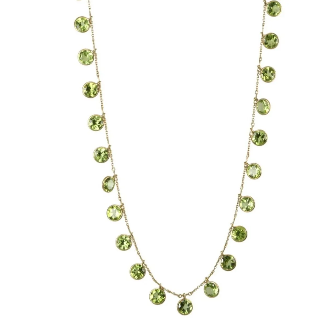 18K Gold Round Bezel-Set Peridot Fringe Necklace