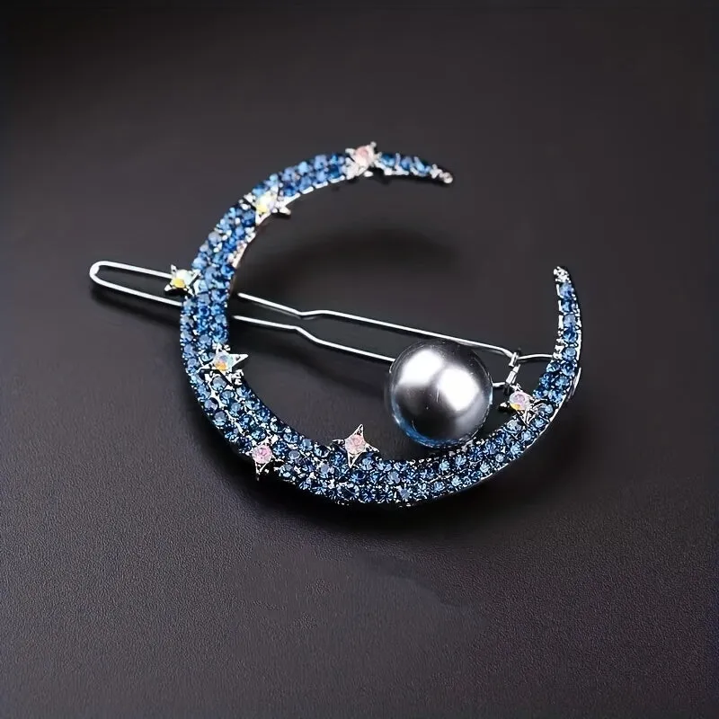 1pc Rhinestone Moon Decor Hair Clip Bohemia Style Hair Pin Elegant Headwear Decorative Hair Accessory