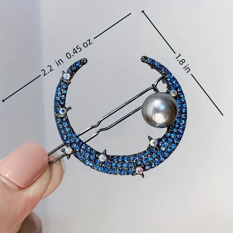 1pc Rhinestone Moon Decor Hair Clip Bohemia Style Hair Pin Elegant Headwear Decorative Hair Accessory