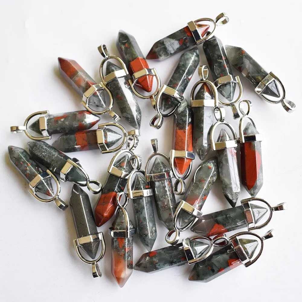 24pcs/Set Bloodstone Pillar Shape Pendants