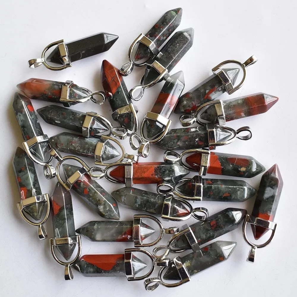 24pcs/Set Bloodstone Pillar Shape Pendants