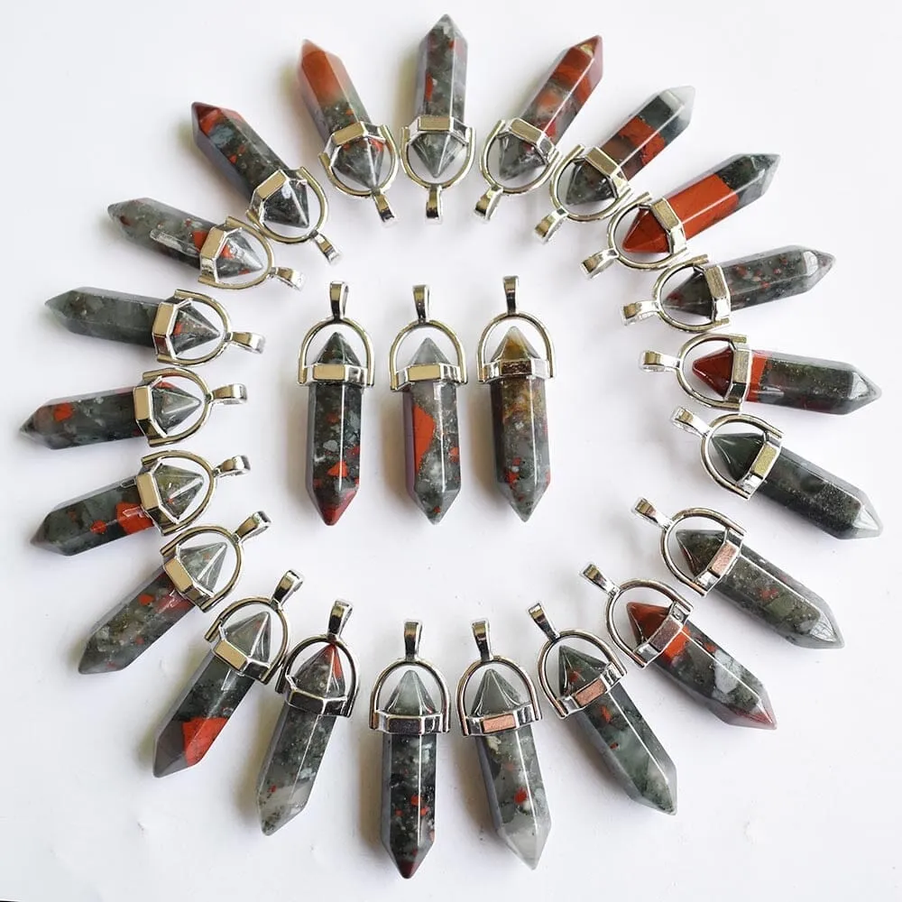 24pcs/Set Bloodstone Pillar Shape Pendants