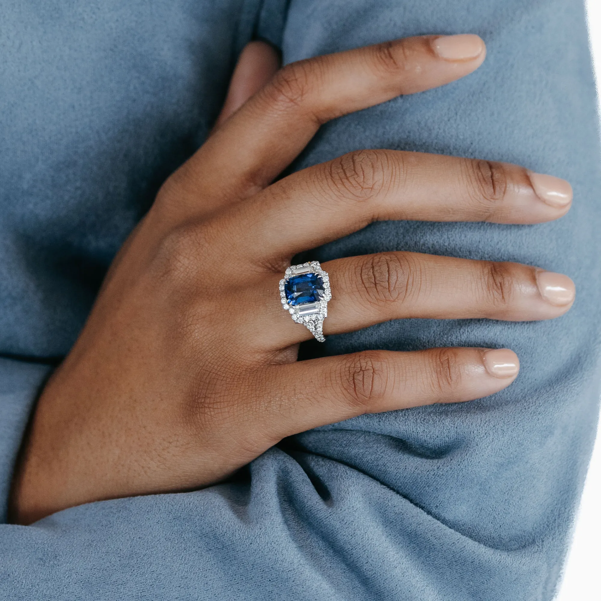 3.98CT Blue Sapphire & Diamond Ring