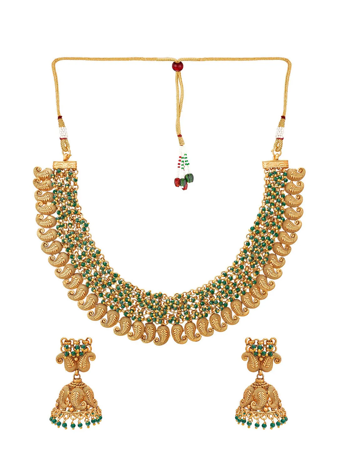 Aadita Gold-Plated Green Pearls Beaded Choker Jewellery Set