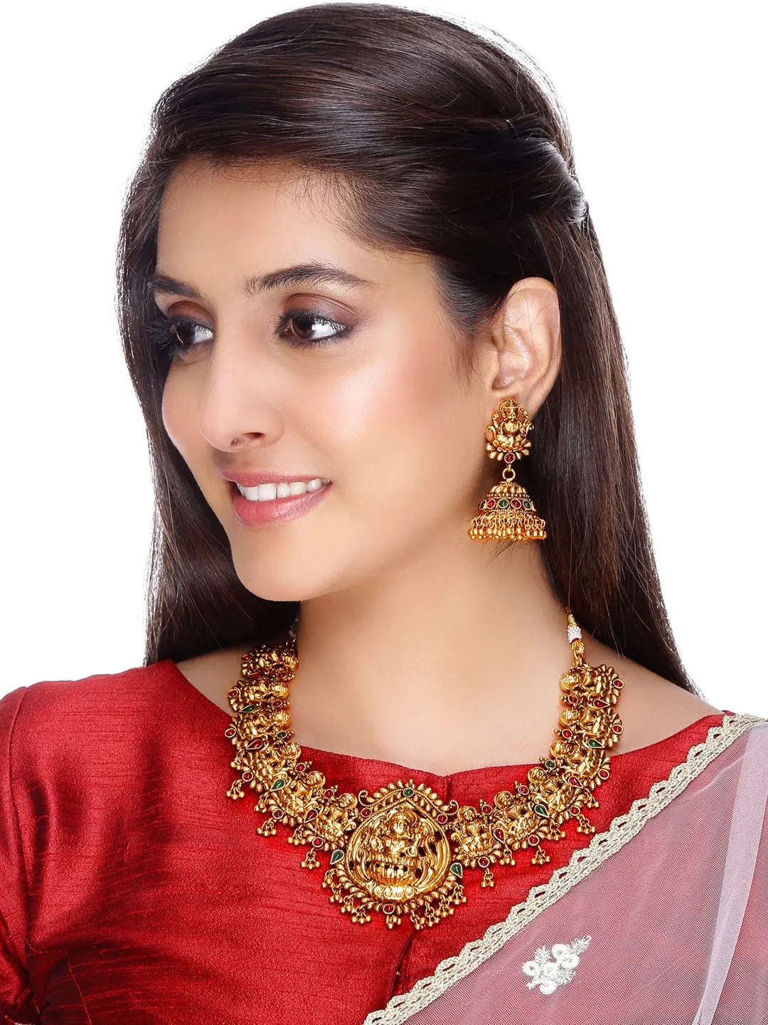 Aadita Women Gold-Toned & Plated Temple Choker Jewellery Set