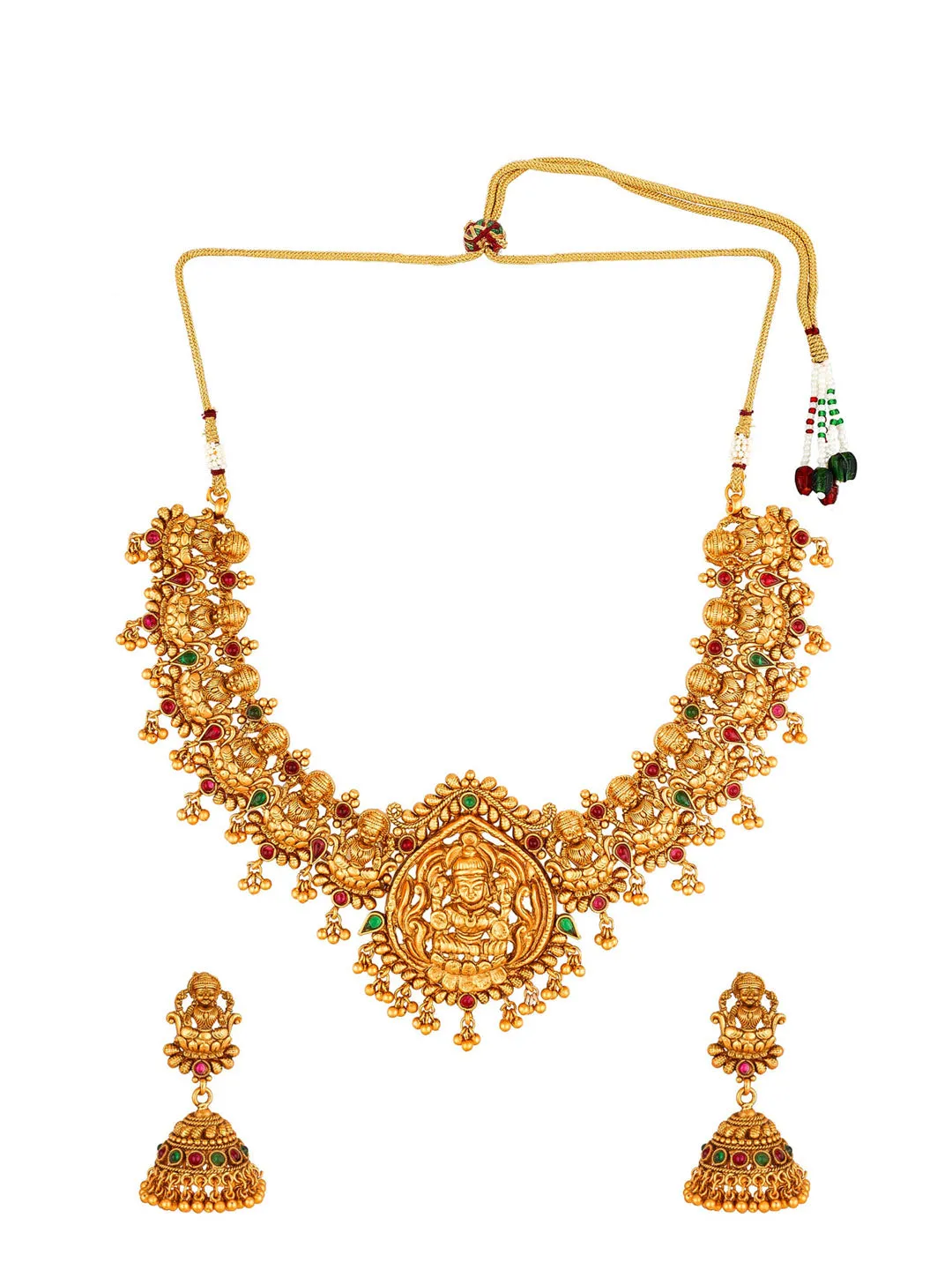 Aadita Women Gold-Toned & Plated Temple Choker Jewellery Set