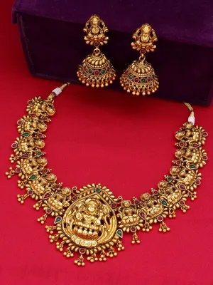 Aadita Women Gold-Toned & Plated Temple Choker Jewellery Set