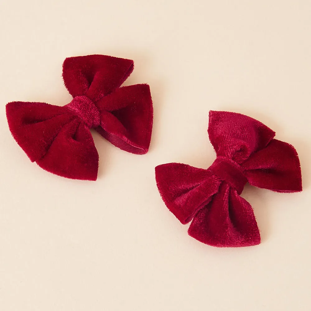 Accessorize London Girl's Red Velvet Bow Salon Hair Clips Set Of 2