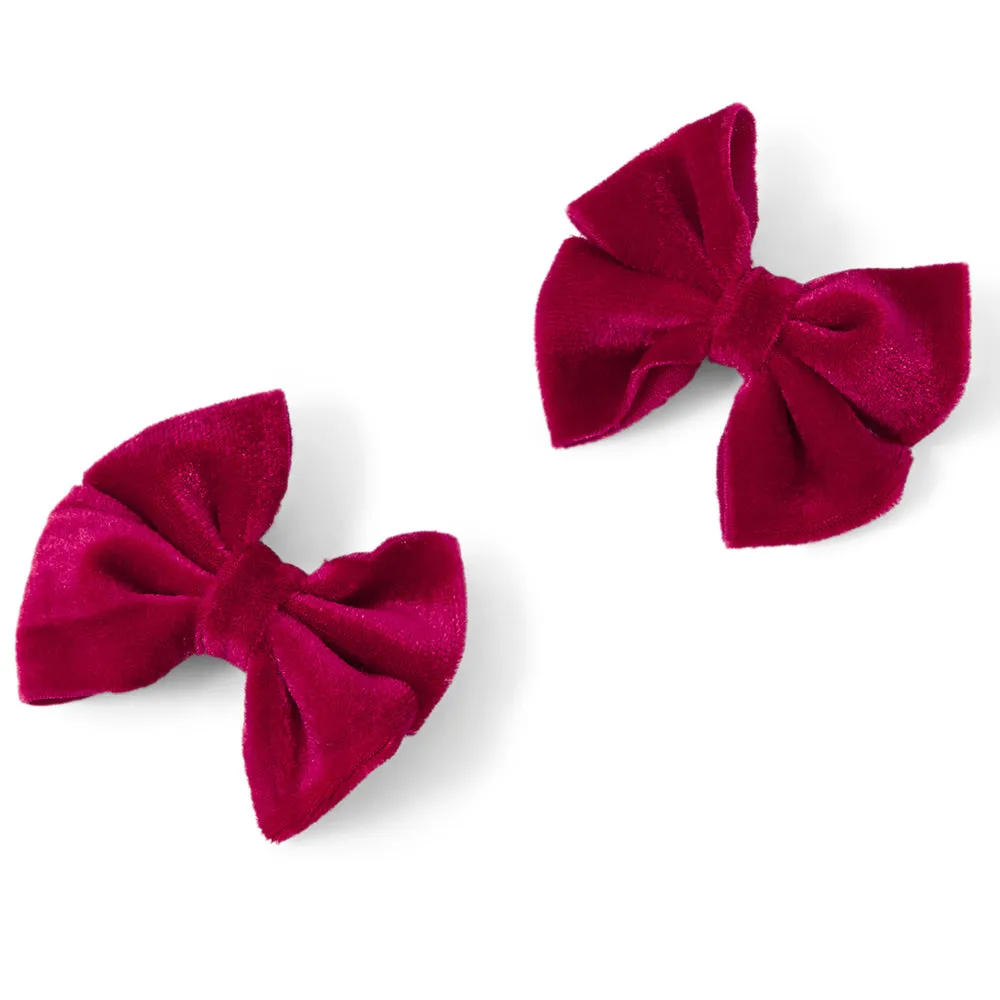 Accessorize London Girl's Red Velvet Bow Salon Hair Clips Set Of 2