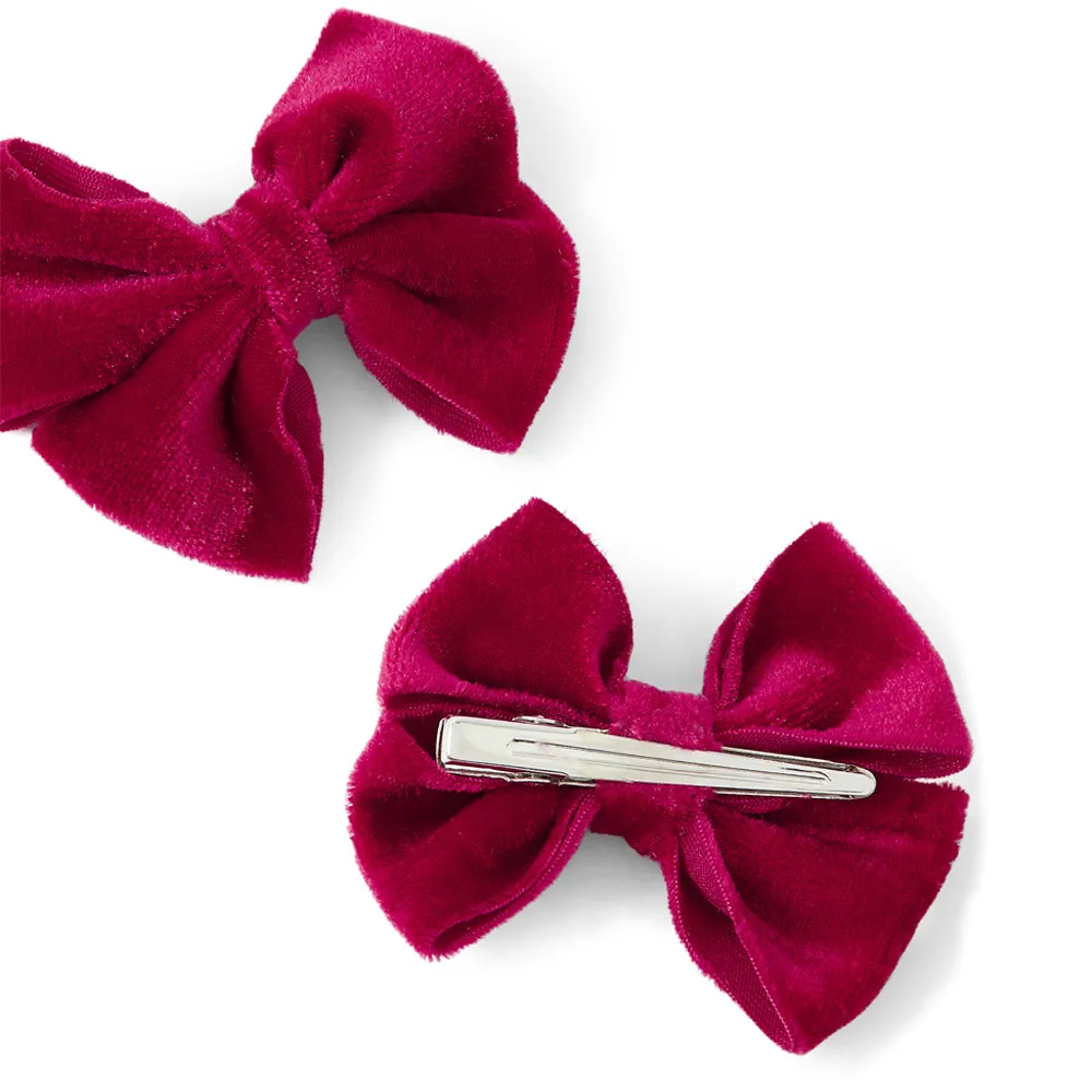 Accessorize London Girl's Red Velvet Bow Salon Hair Clips Set Of 2