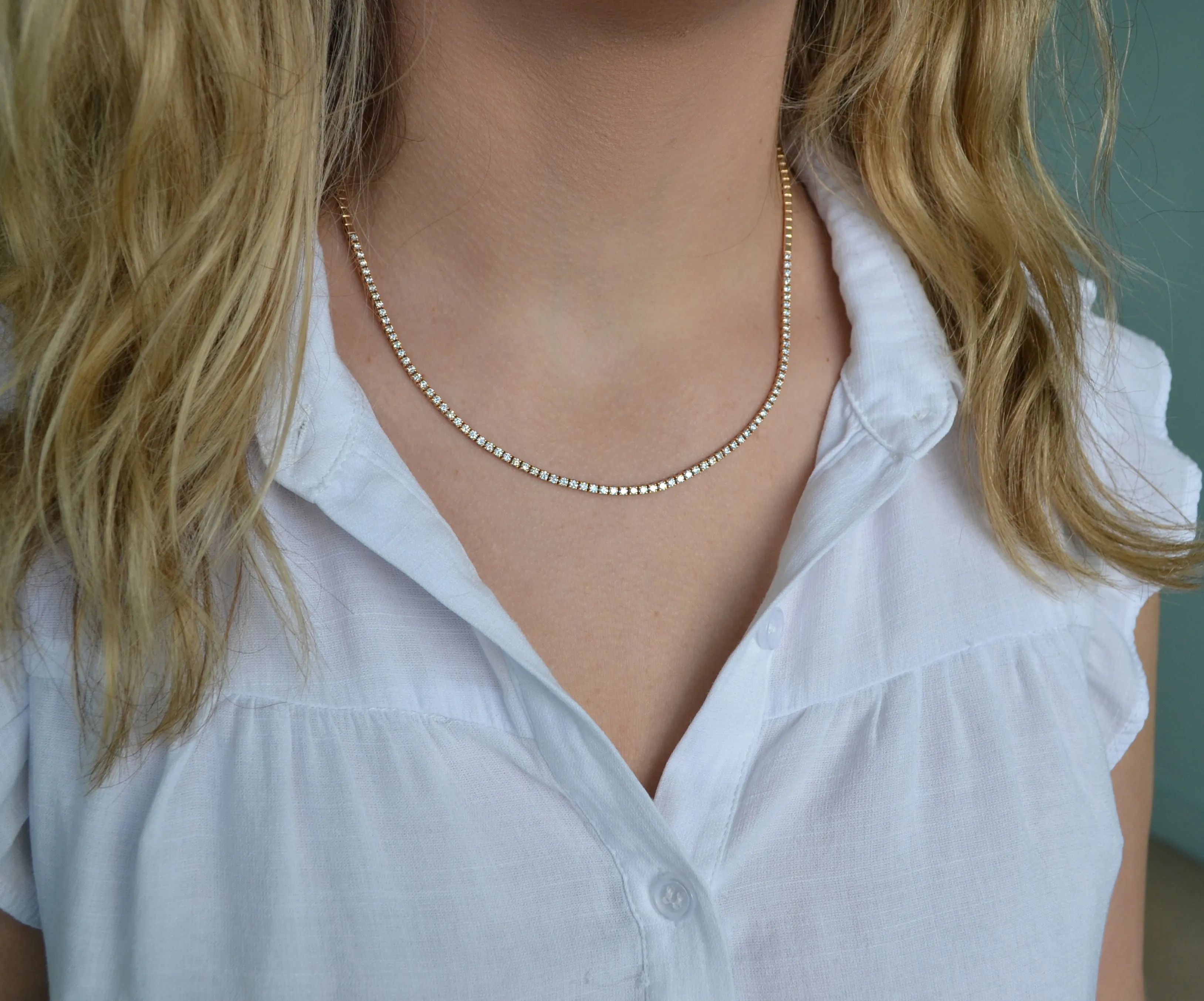 AFJ Diamond Collection - Diamond Riviere Necklace, Rose Gold