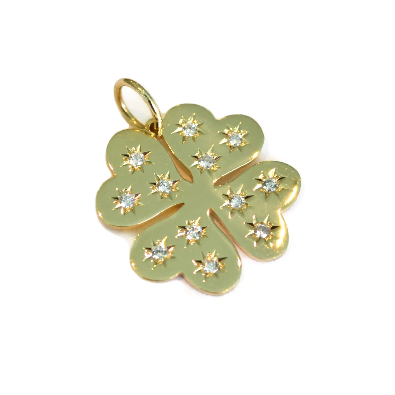 AFJ Gold Collection - Clover Pendant With Diamonds, Yellow Gold