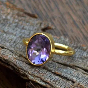 Amethyst gemstone gold ring, 14k yellow gold Amethyst ring