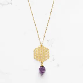 Amethyst Pendulum Flower of Life Necklace