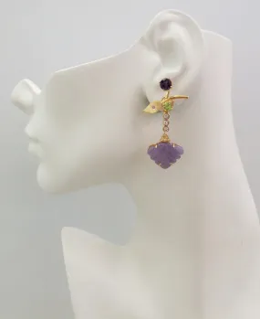 Amethyst with Peridot Leaf studs with White Topaz, Citrine & carved Amethyst Leaf Twinset Earrings