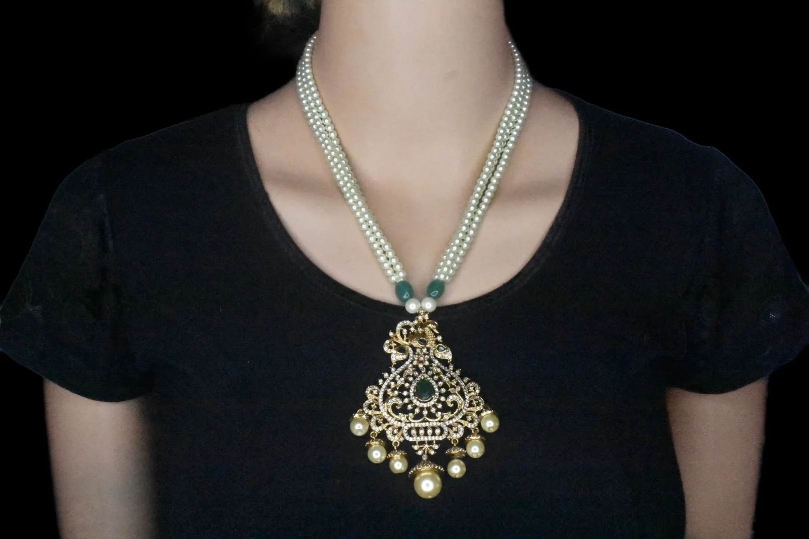 Antique Peacock Pendant With Pearls Necklace By Asp Fashion Jewellery