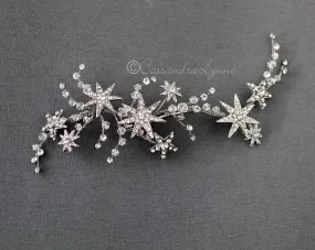 Antique Silver Crystal Stars Hair Clip