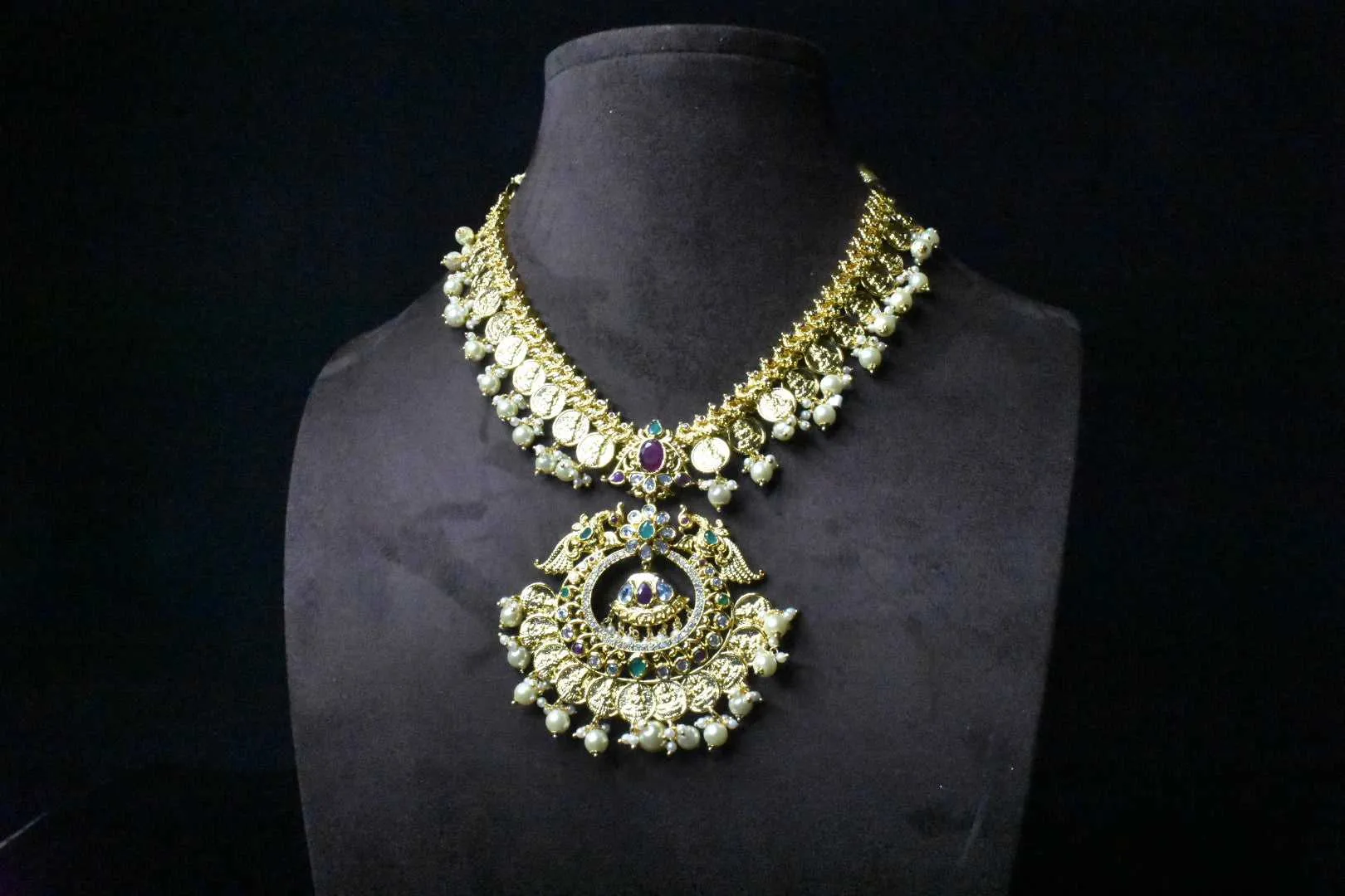 Asp Fashion Jewellery Antique Gold kasu Necklace