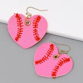 Baseball Heart Shape Leather Earrings