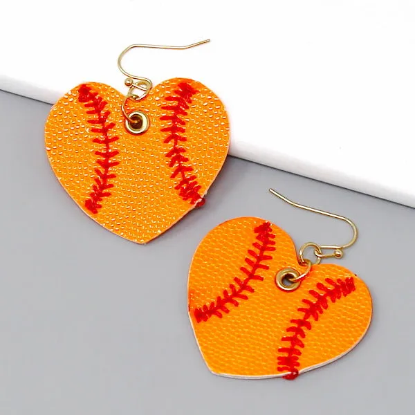 Baseball Heart Shape Leather Earrings