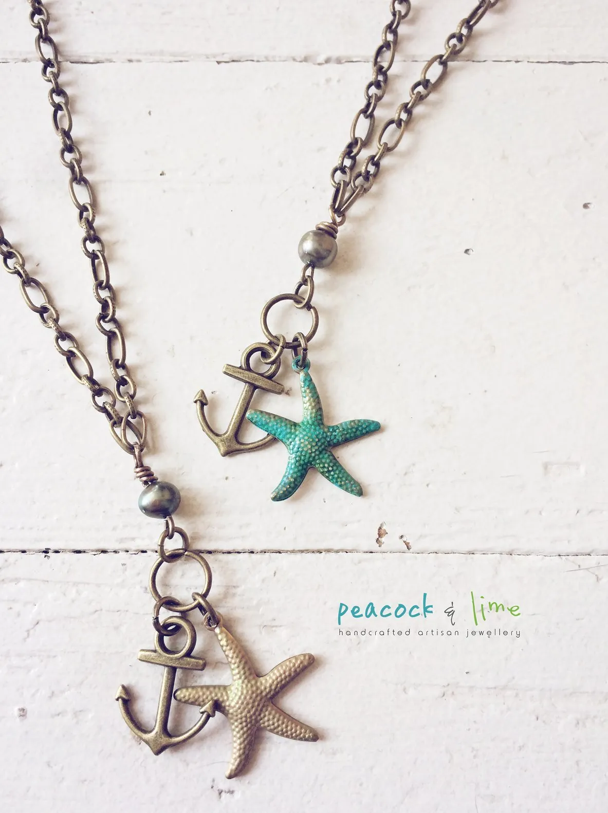 beachcomber // tiny anchor, pearl and starfish necklace