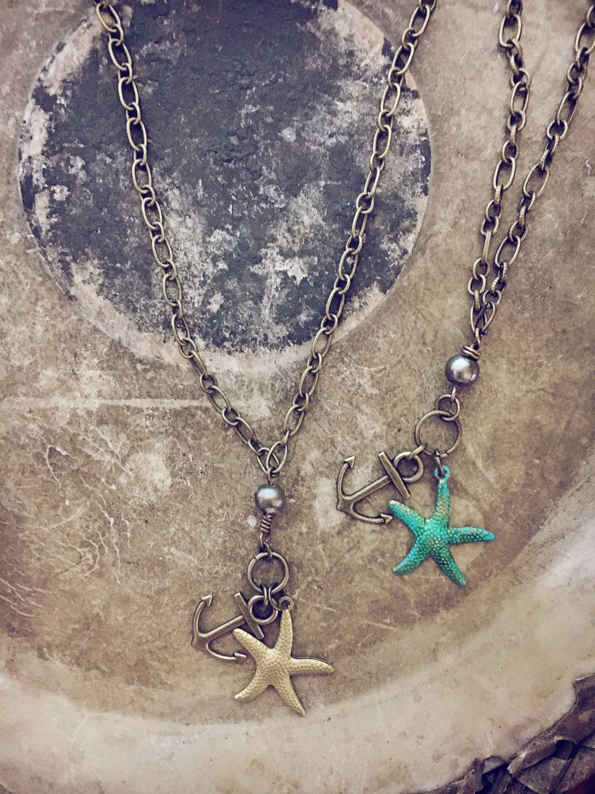 beachcomber // tiny anchor, pearl and starfish necklace