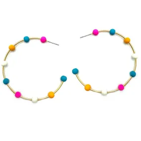 Bead Ball Emblellished Metal Hoop Earrings