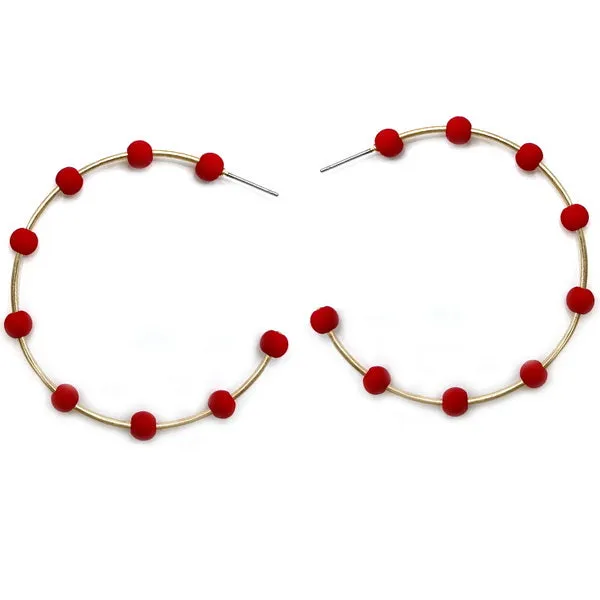 Bead Ball Emblellished Metal Hoop Earrings