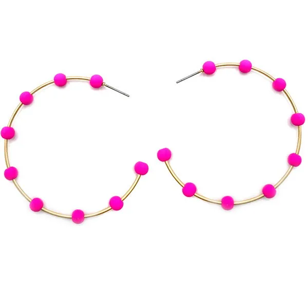 Bead Ball Emblellished Metal Hoop Earrings