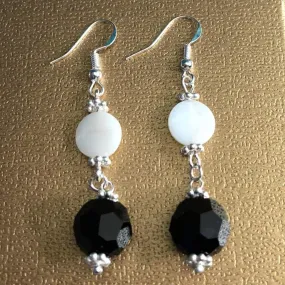 Black Swarovski and White Pearl Dangle Earrings