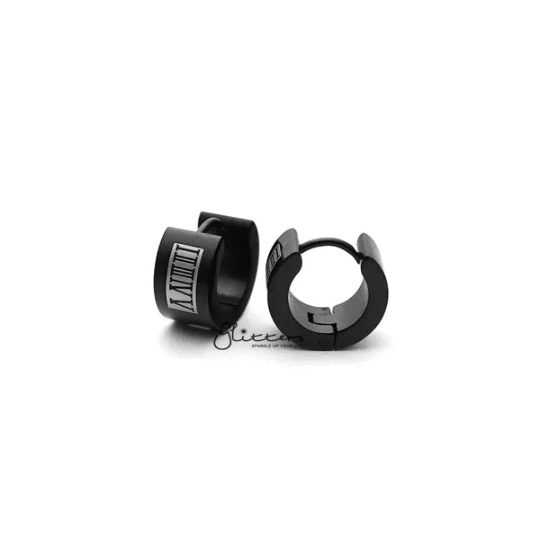 Black Titanium IP Stainless Steel Roman Numeral Huggie Hoop Earrings