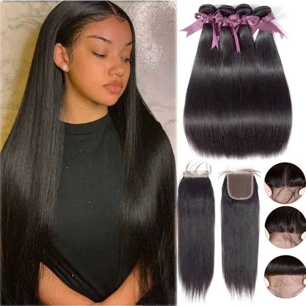 Brazilian Straight Bundle Human Hair with Closure