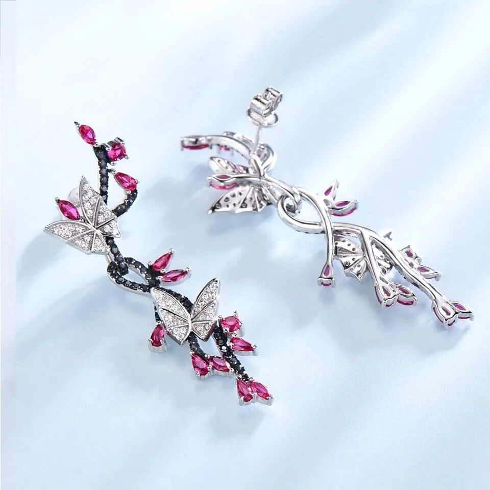 Butterfly Black Spinel Ruby 925 Sterling Silver Earrings