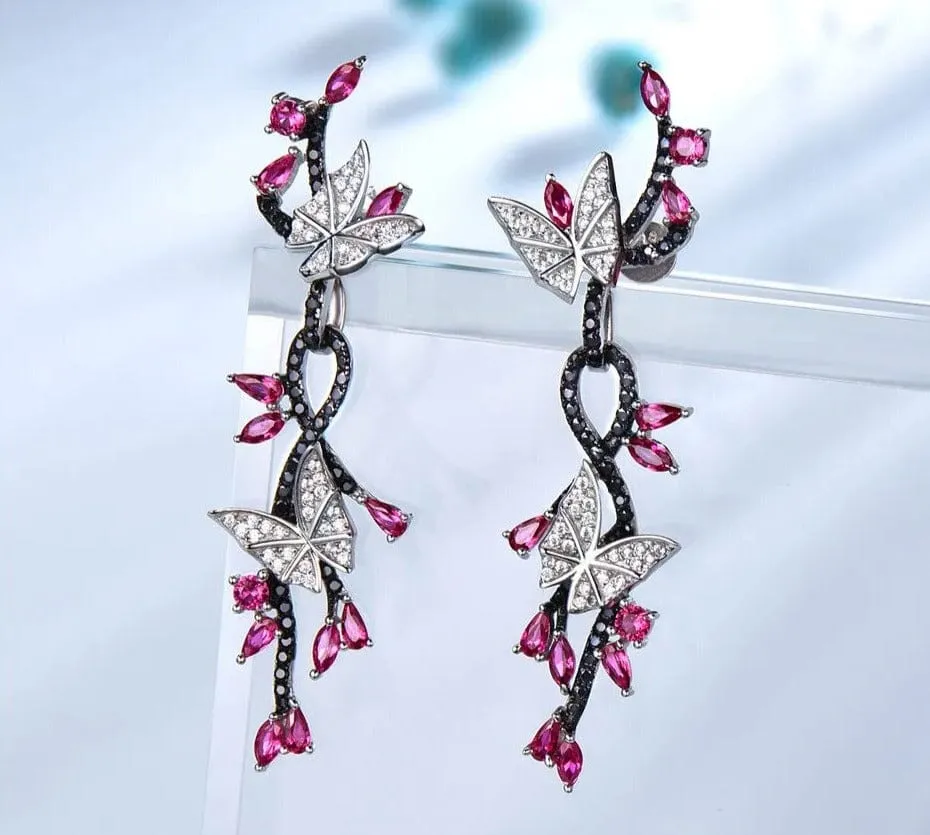 Butterfly Black Spinel Ruby 925 Sterling Silver Earrings