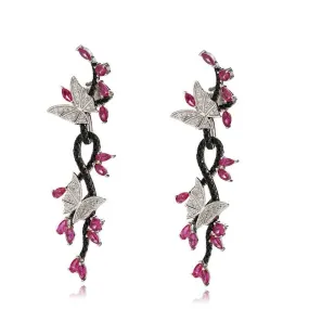 Butterfly Black Spinel Ruby 925 Sterling Silver Earrings