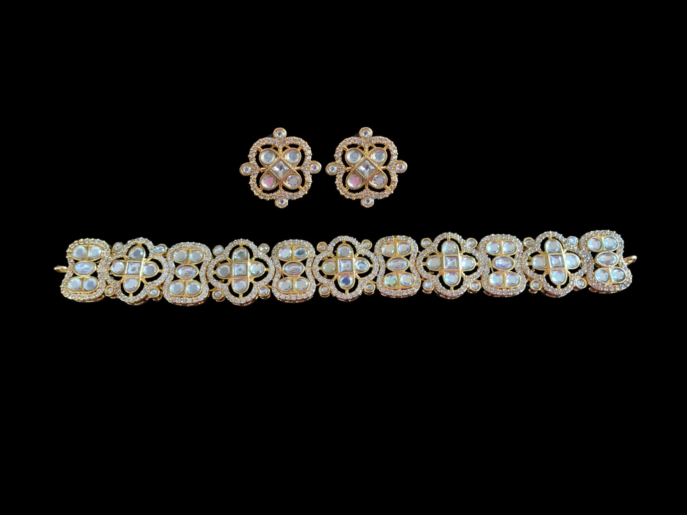 C181 cz polki choker with earrings ( READY TO SHIP)