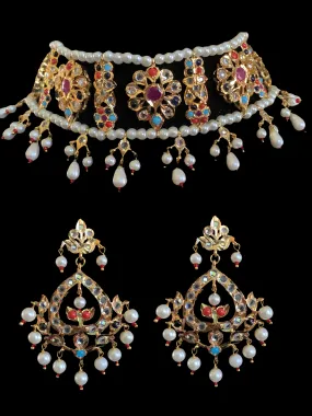 C2 Himah navratan  choker with earrings ( SHIPS IN 4 WEEKS  )