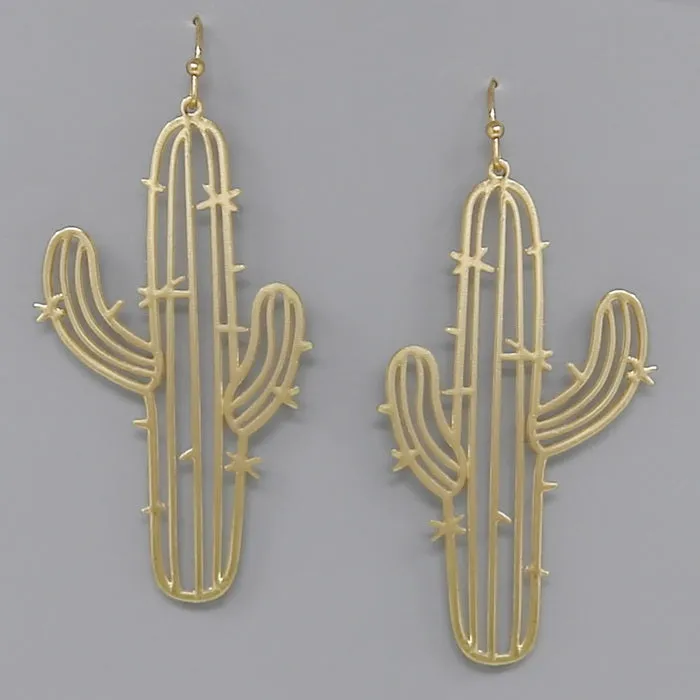 Cactus Cutout Filigree Drop Earrings