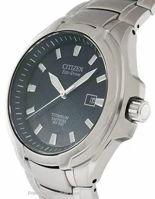 Citizen Eco-Drive Mens Titanium Watch - Blue Dial - Date Window - 100M WR