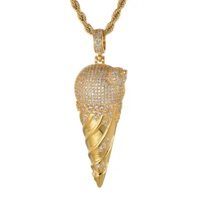 Cubic-Zirconia-Studded Ice Cream Bling Hip-hop Pendant Necklace