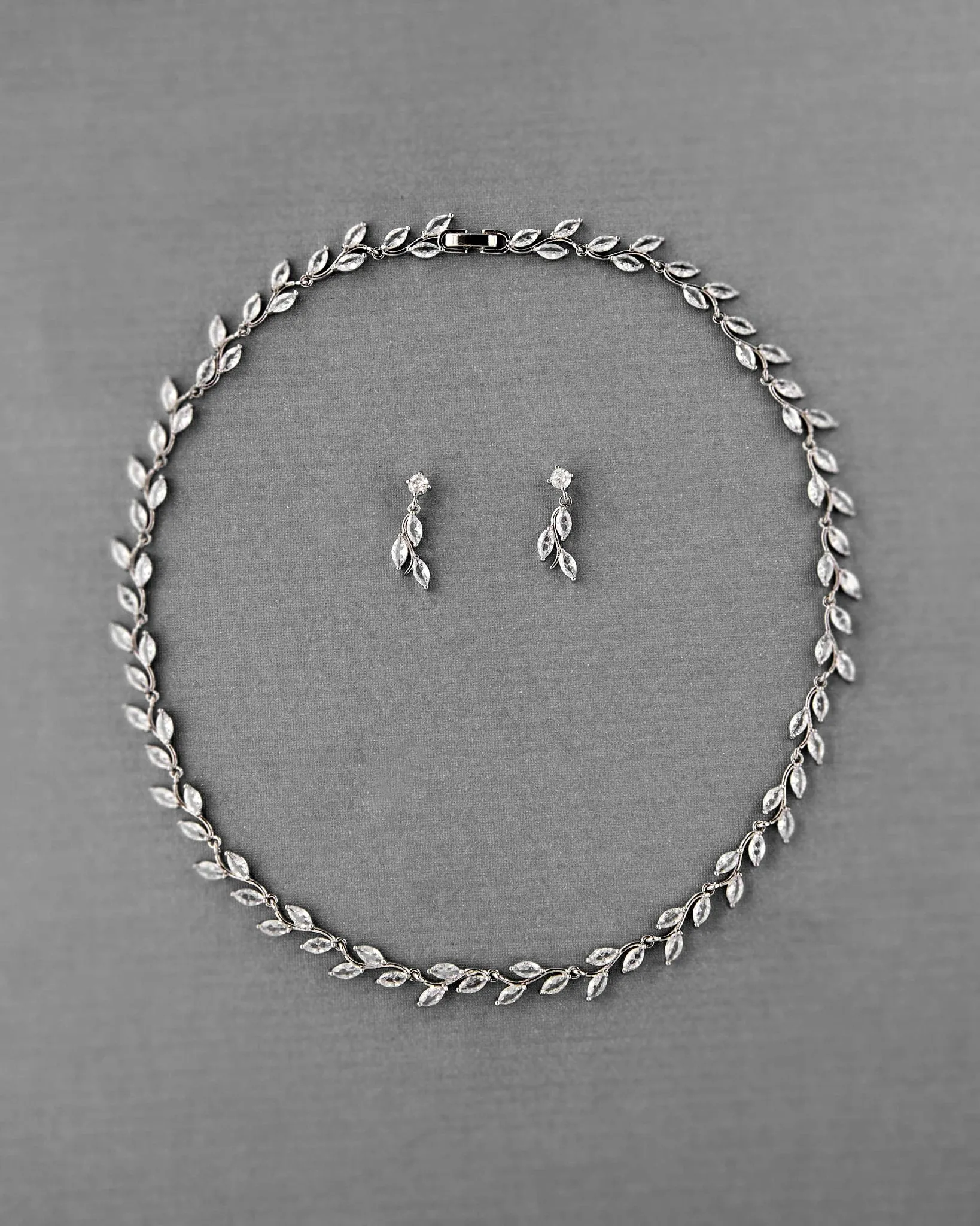 CZ Minimalist Vine Bridal Necklace Set