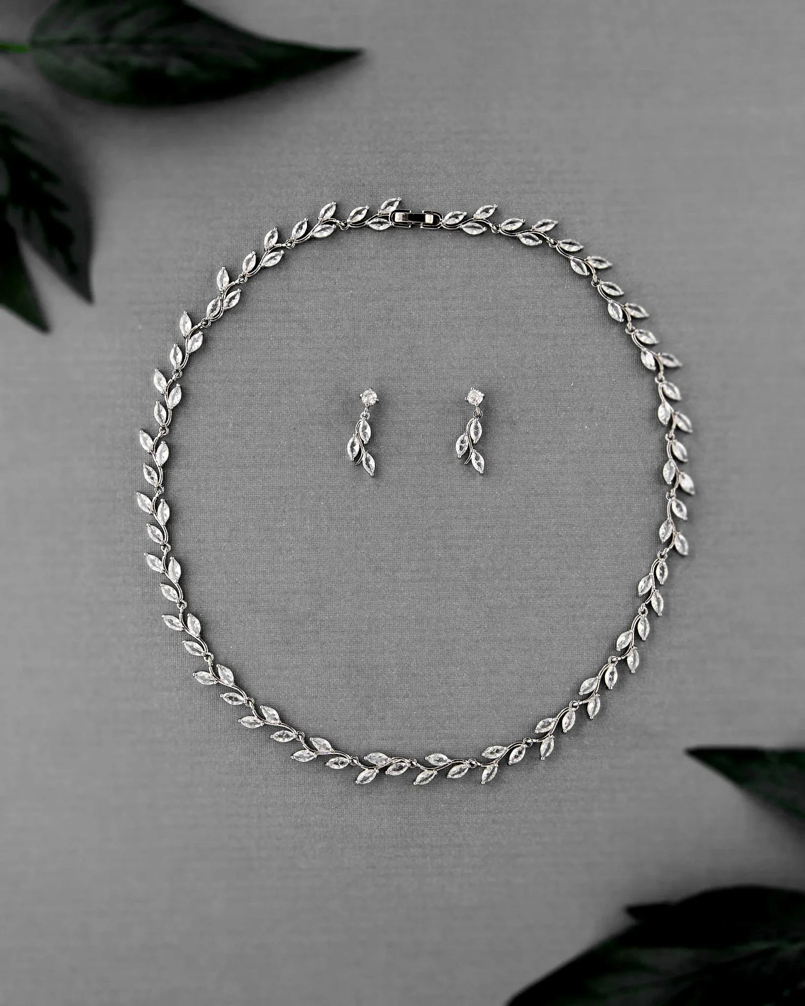 CZ Minimalist Vine Bridal Necklace Set